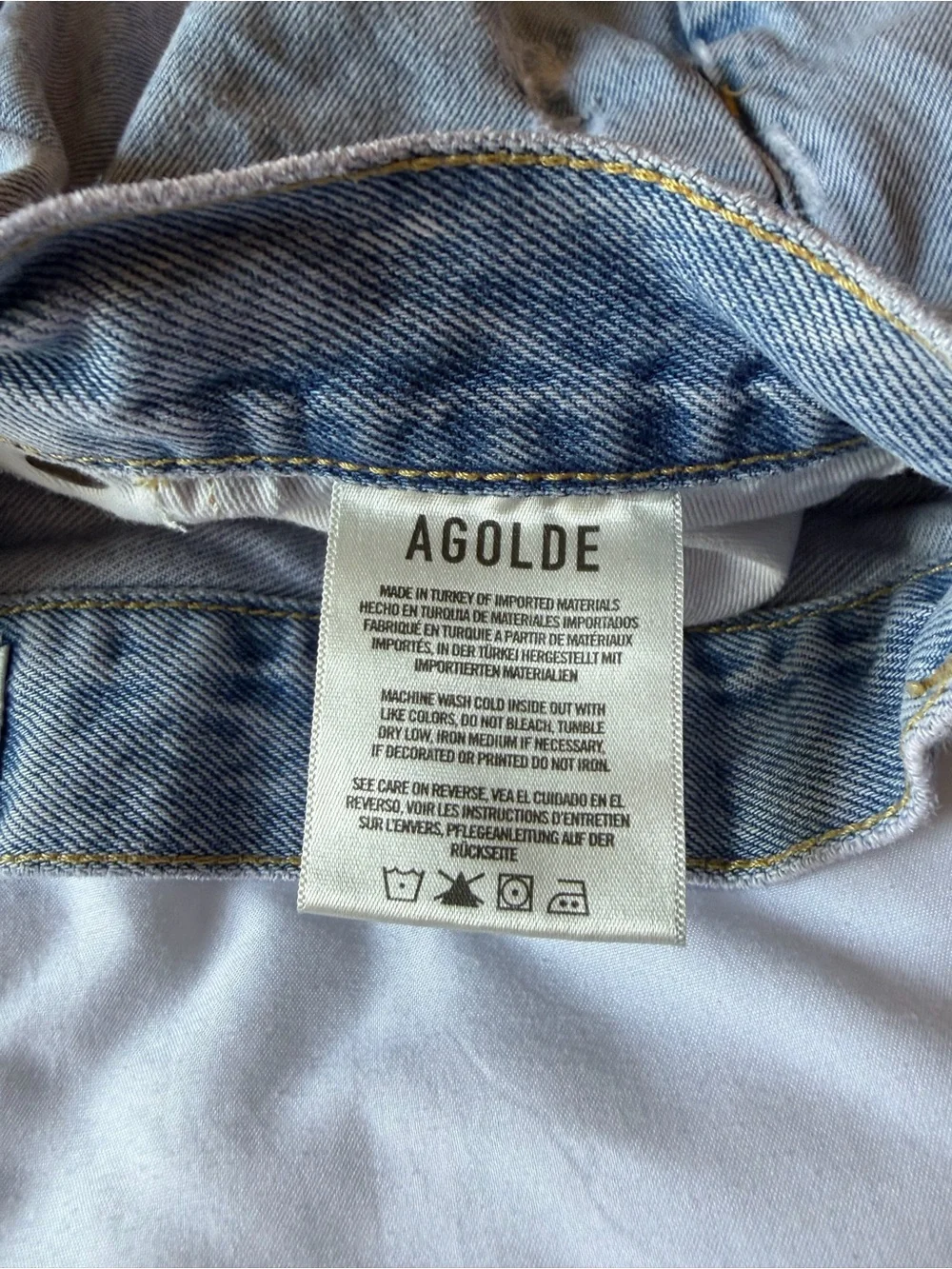 Agolde Light Wash Distressed High-Rise Denim Shorts
